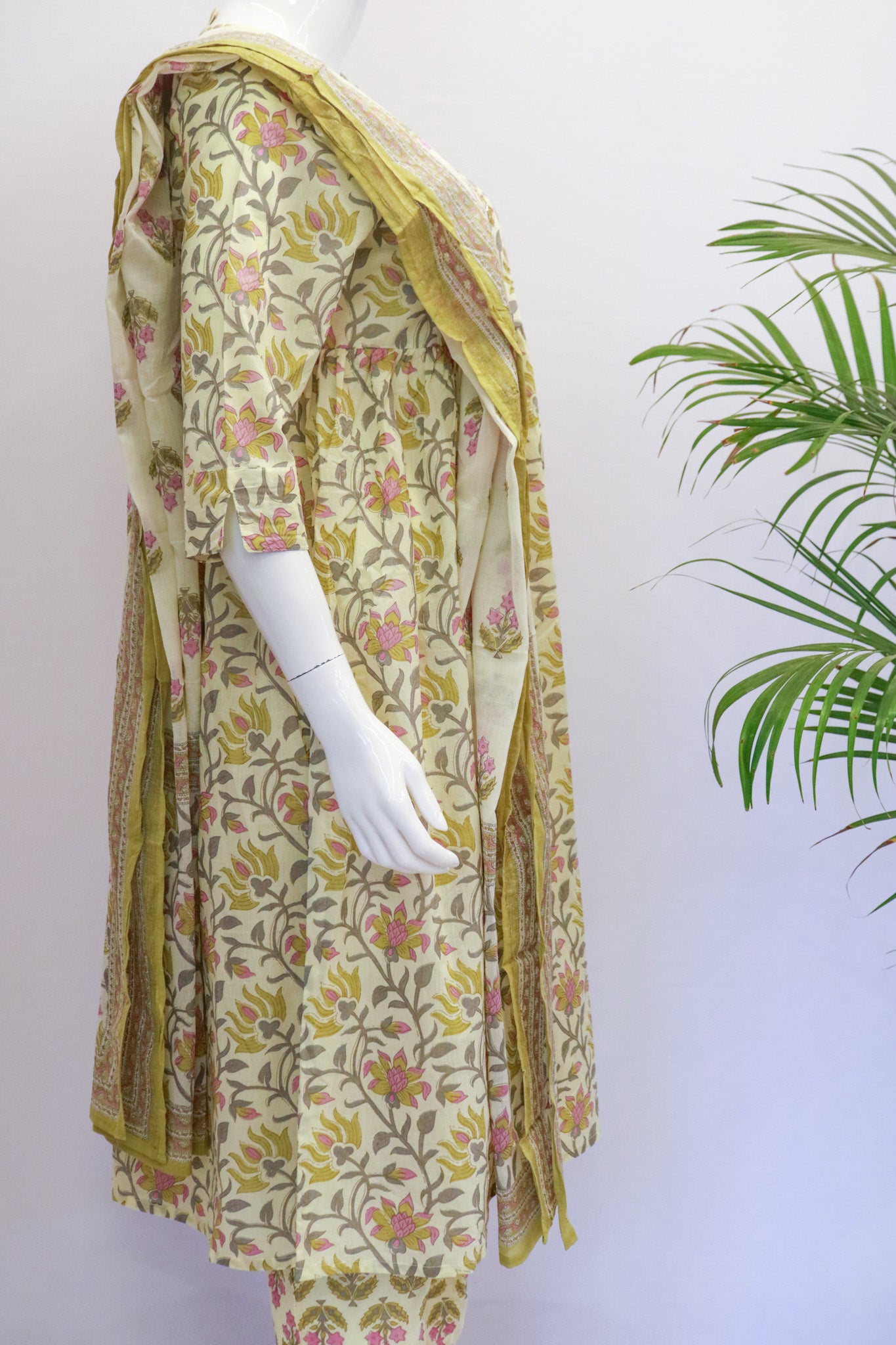 Yellow Cotton Dupatta Set