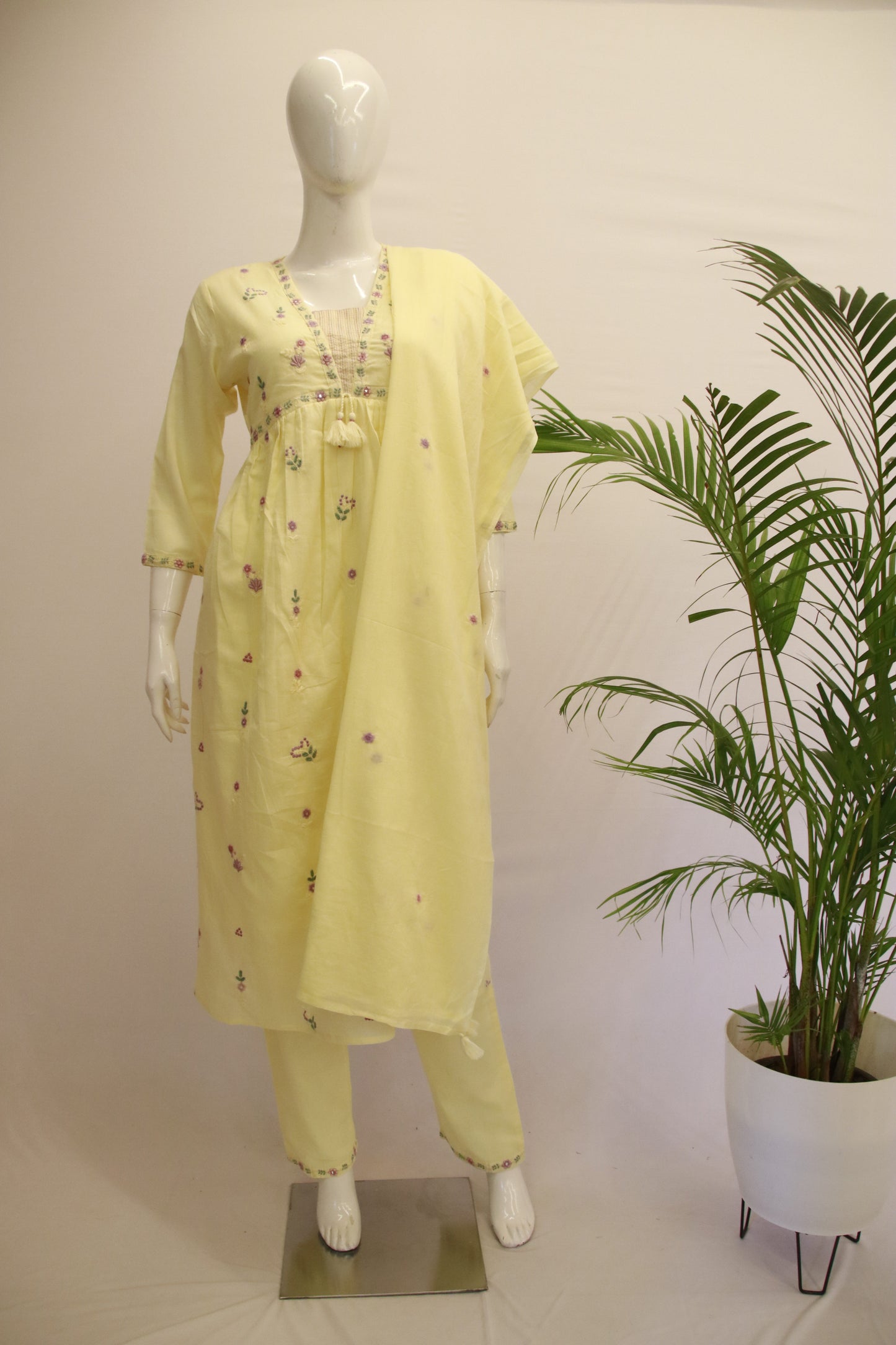 Cotton Yellow Dupatta Set