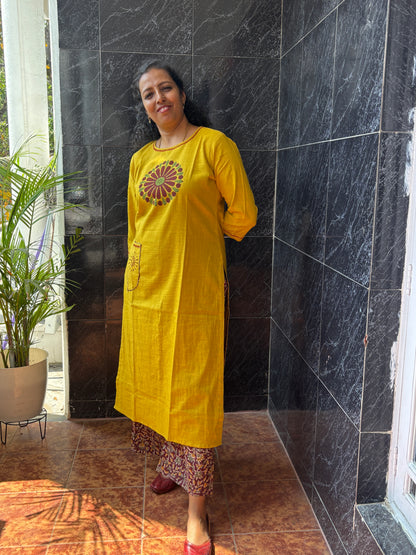 Yellow Cotton Top and Palazzo Pant Set