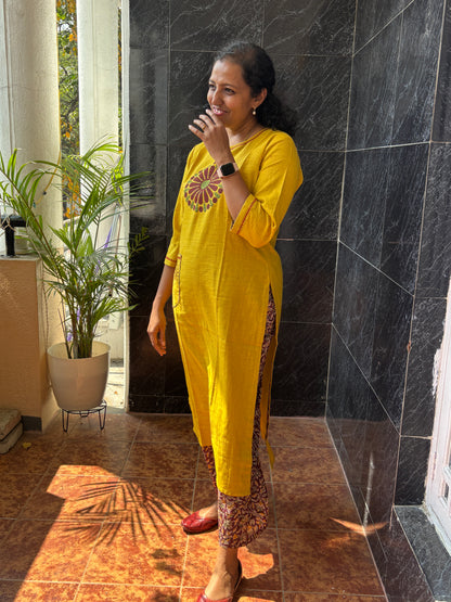 Yellow Cotton Top and Palazzo Pant Set