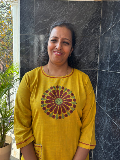 Yellow Cotton Top and Palazzo Pant Set