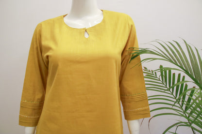 Yellow Plain Cotton Dupatta Set